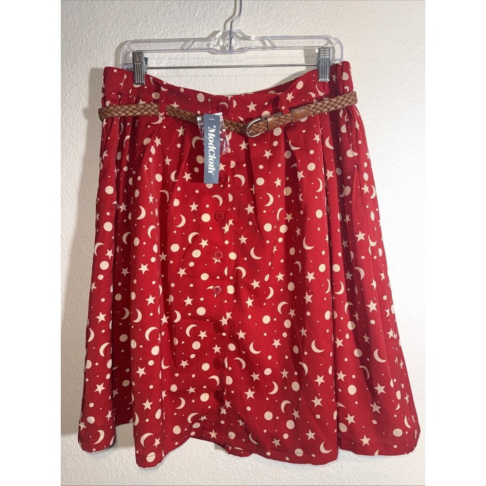Modcloth Skirt Red Moon & Stars Large Whimsigoth Witch Cottage Core NWT